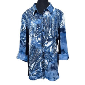 T Tahari Womens Large  Button Tie Dye Printed Casual Shirt